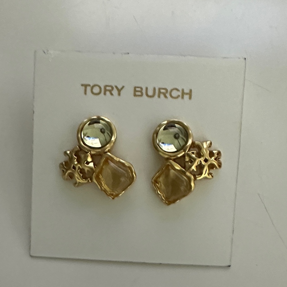 NWT Tory Burch Gold and Silver Earrings with original pouch and gift box